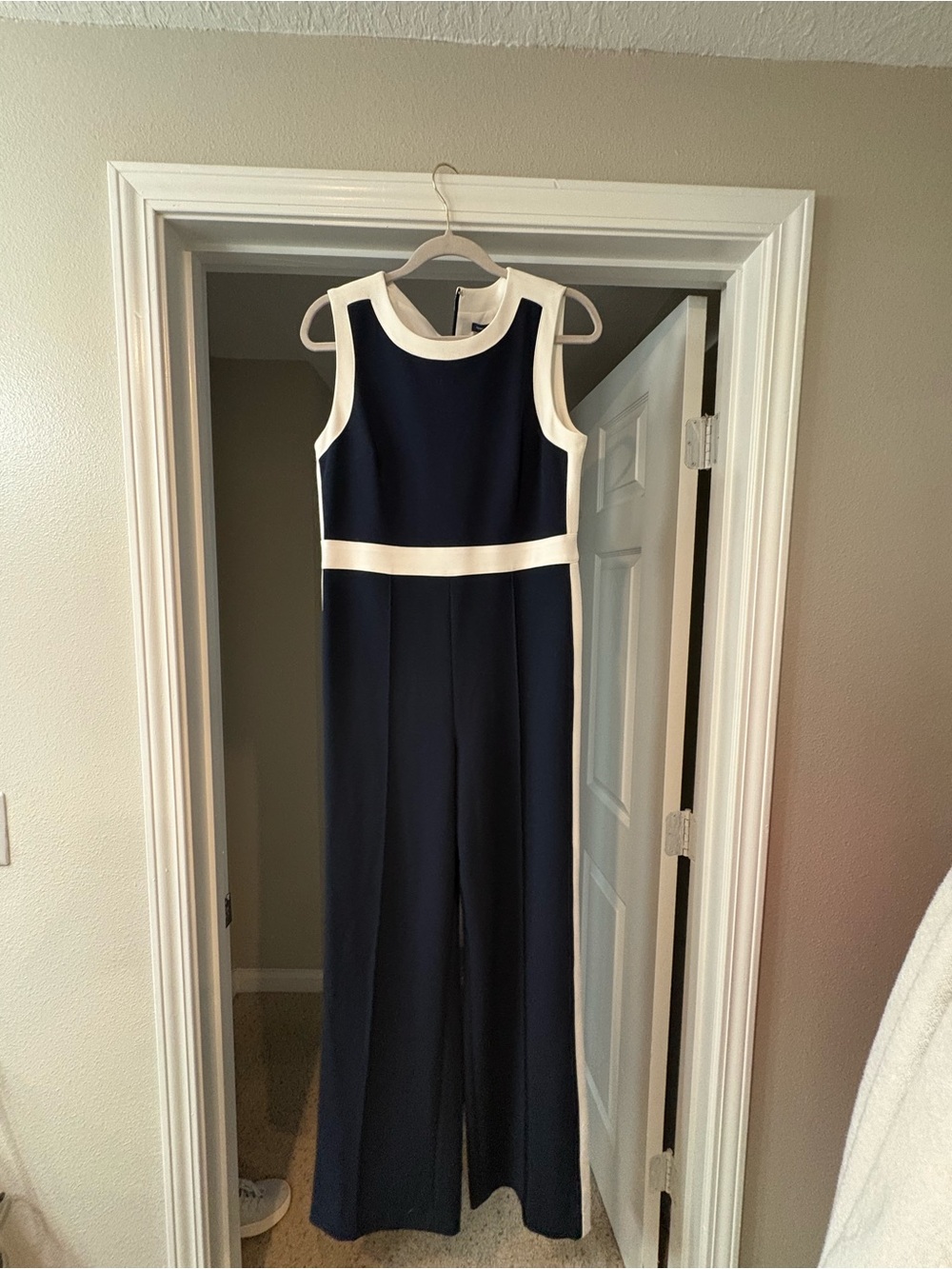 Navy and white jumpsuit